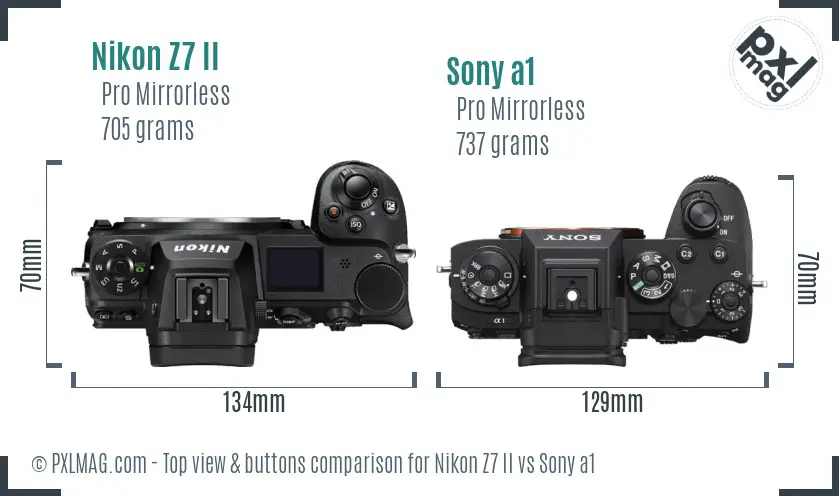 Nikon Z7 II vs Sony a1 top view buttons comparison