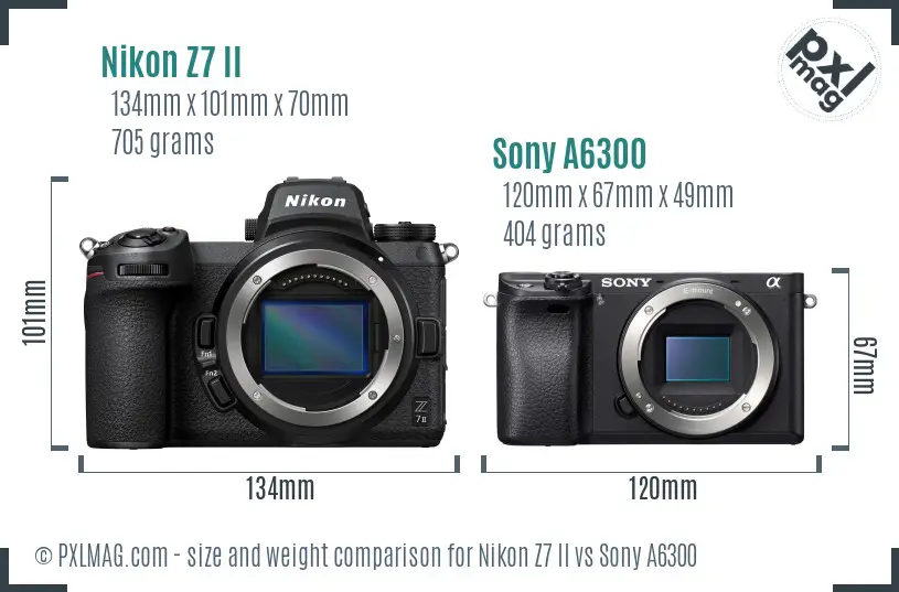 Nikon Z7 II vs Sony A6300 size comparison