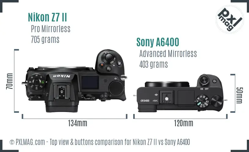 Nikon Z7 II vs Sony A6400 top view buttons comparison