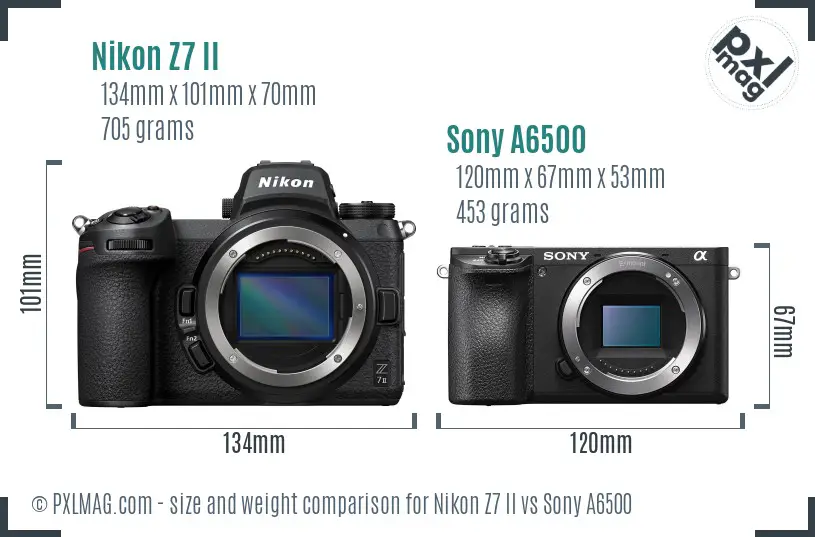Nikon Z7 II vs Sony A6500 size comparison