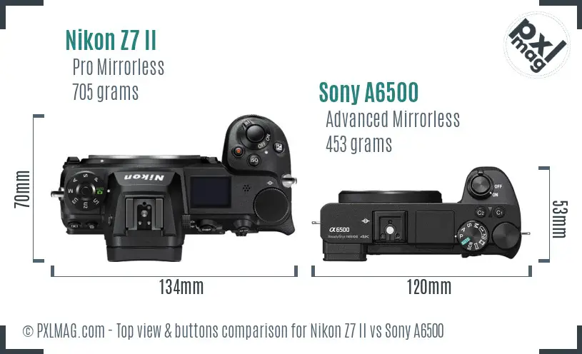 Nikon Z7 II vs Sony A6500 top view buttons comparison