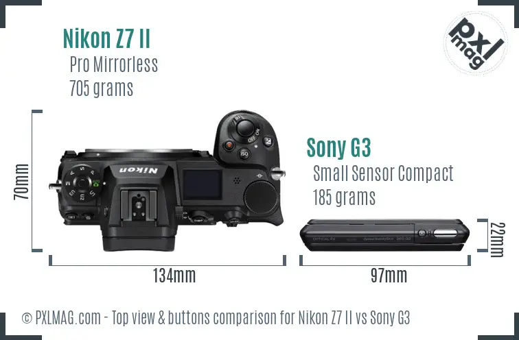Nikon Z7 II vs Sony G3 top view buttons comparison