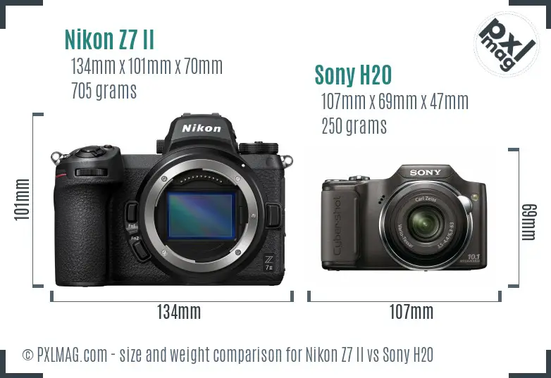 Nikon Z7 II vs Sony H20 size comparison
