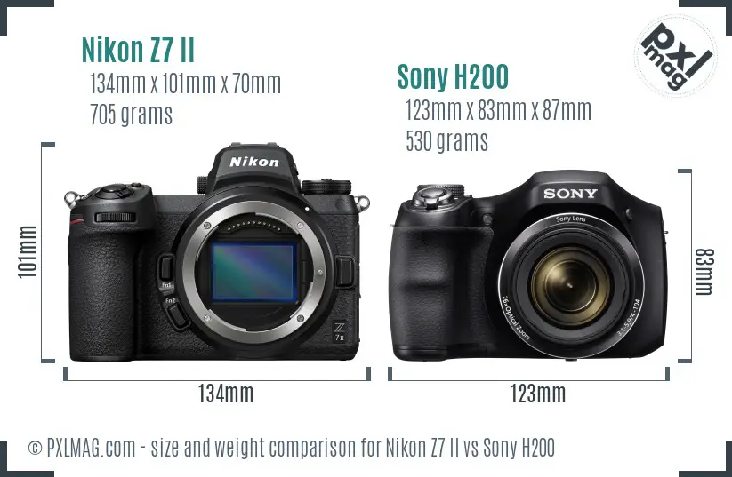Nikon Z7 II vs Sony H200 size comparison