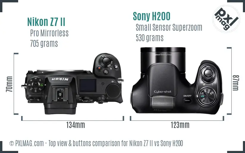 Nikon Z7 II vs Sony H200 top view buttons comparison