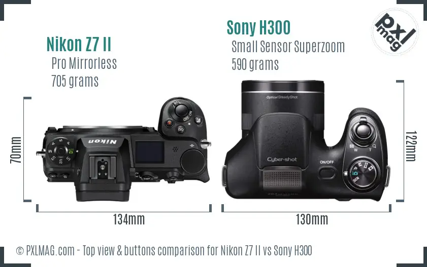 Nikon Z7 II vs Sony H300 top view buttons comparison