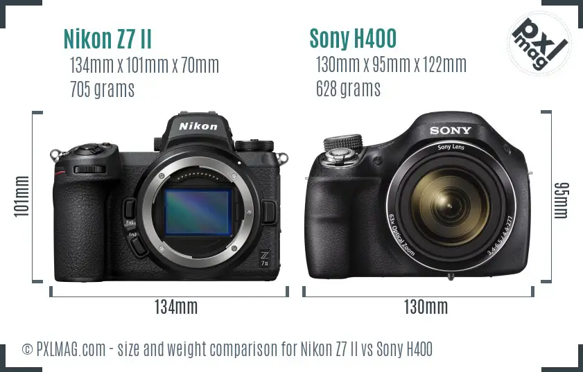 Nikon Z7 II vs Sony H400 size comparison