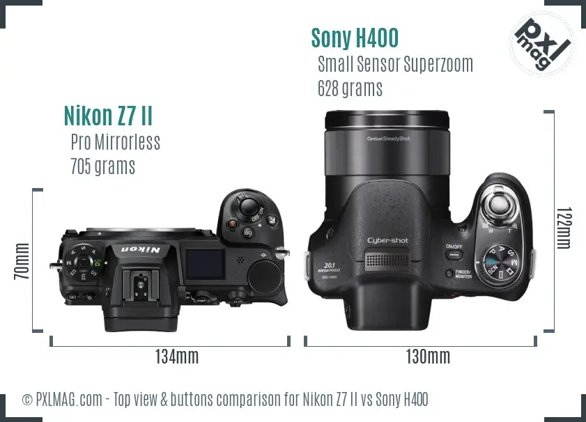 Nikon Z7 II vs Sony H400 top view buttons comparison