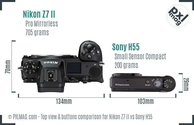 Nikon Z7 II vs Sony H55 top view buttons comparison
