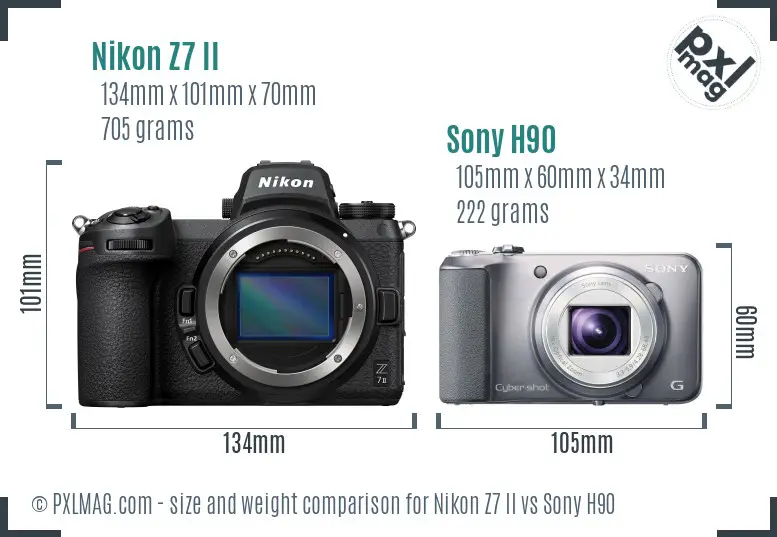 Nikon Z7 II vs Sony H90 size comparison