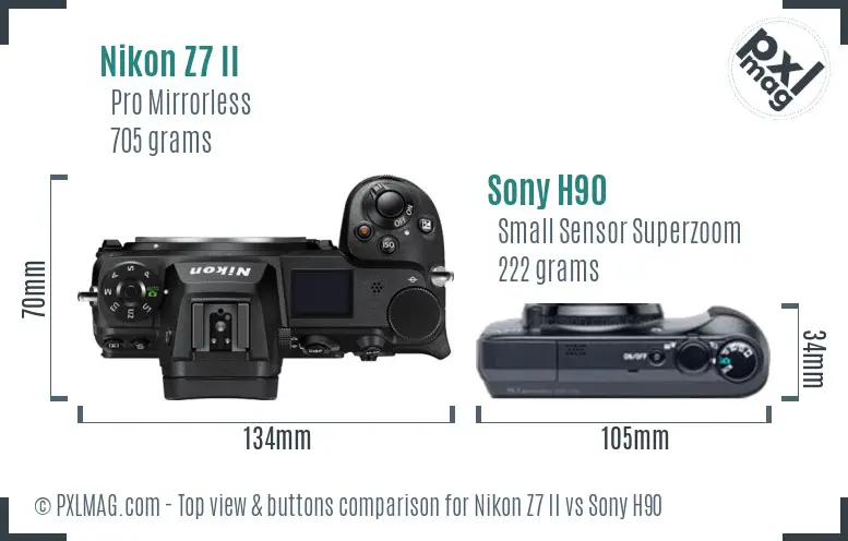 Nikon Z7 II vs Sony H90 top view buttons comparison