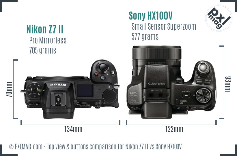 Nikon Z7 II vs Sony HX100V top view buttons comparison