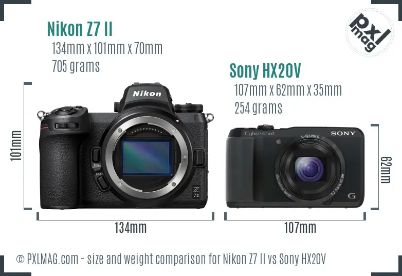 Nikon Z7 II vs Sony HX20V size comparison