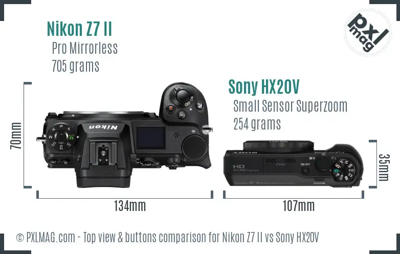 Nikon Z7 II vs Sony HX20V top view buttons comparison