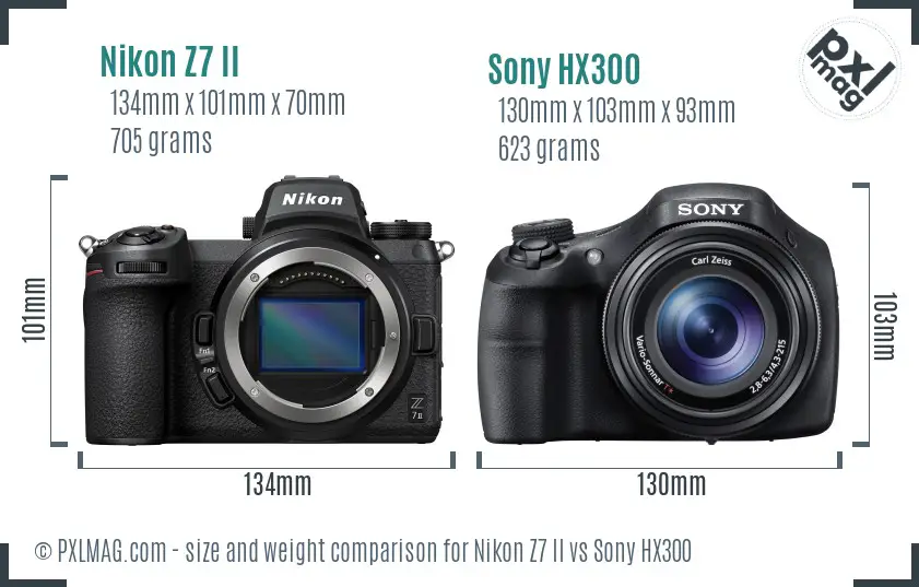 Nikon Z7 II vs Sony HX300 size comparison