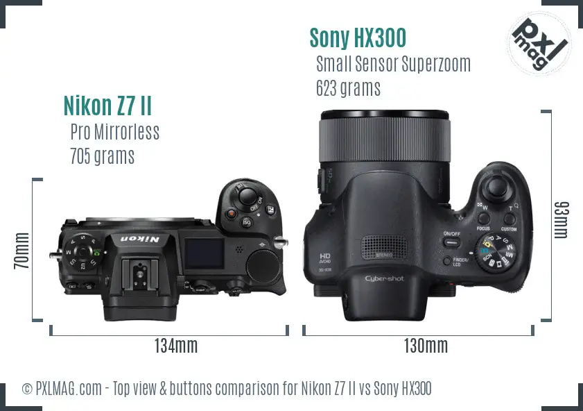 Nikon Z7 II vs Sony HX300 top view buttons comparison