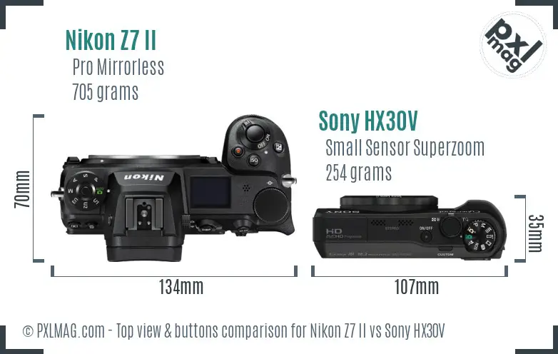 Nikon Z7 II vs Sony HX30V top view buttons comparison
