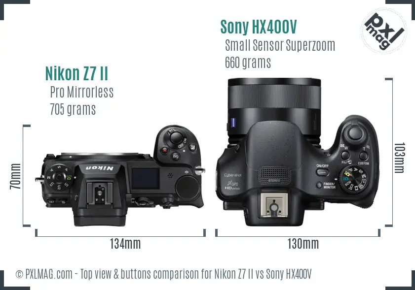 Nikon Z7 II vs Sony HX400V top view buttons comparison
