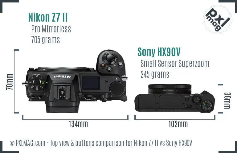 Nikon Z7 II vs Sony HX90V top view buttons comparison