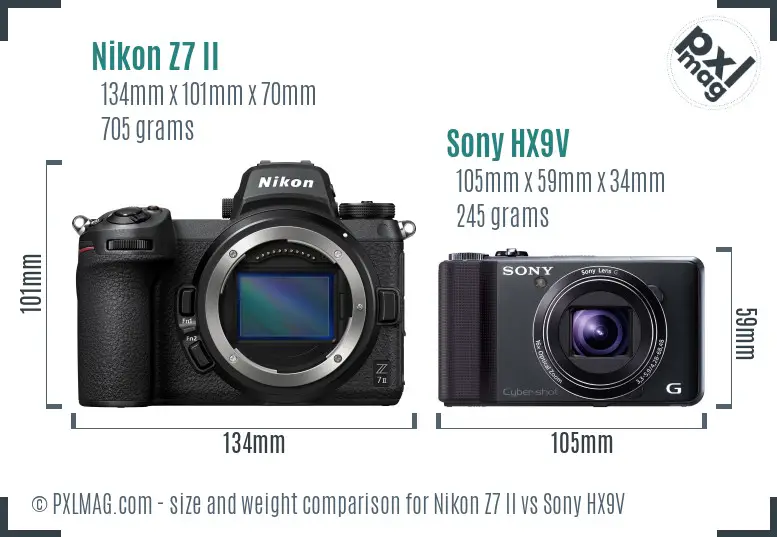 Nikon Z7 II vs Sony HX9V size comparison