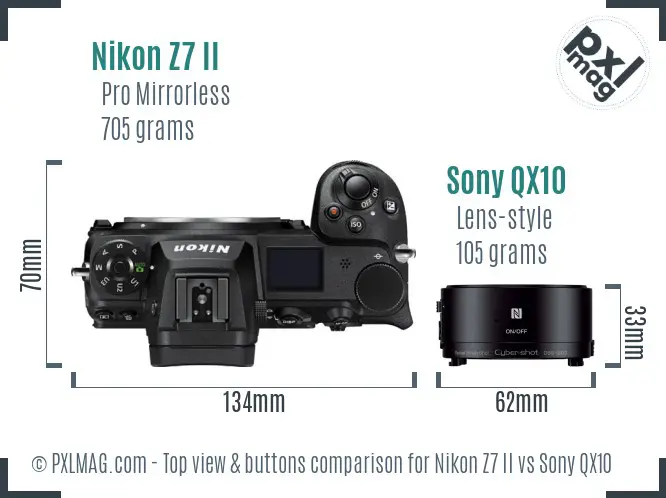 Nikon Z7 II vs Sony QX10 top view buttons comparison