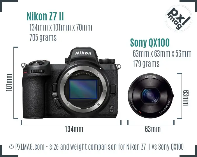 Nikon Z7 II vs Sony QX100 size comparison