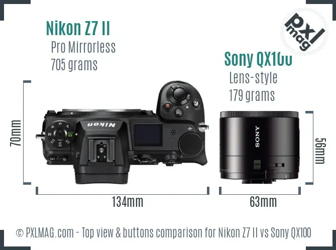 Nikon Z7 II vs Sony QX100 top view buttons comparison