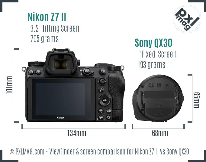 Nikon Z7 II vs Sony QX30 Screen and Viewfinder comparison