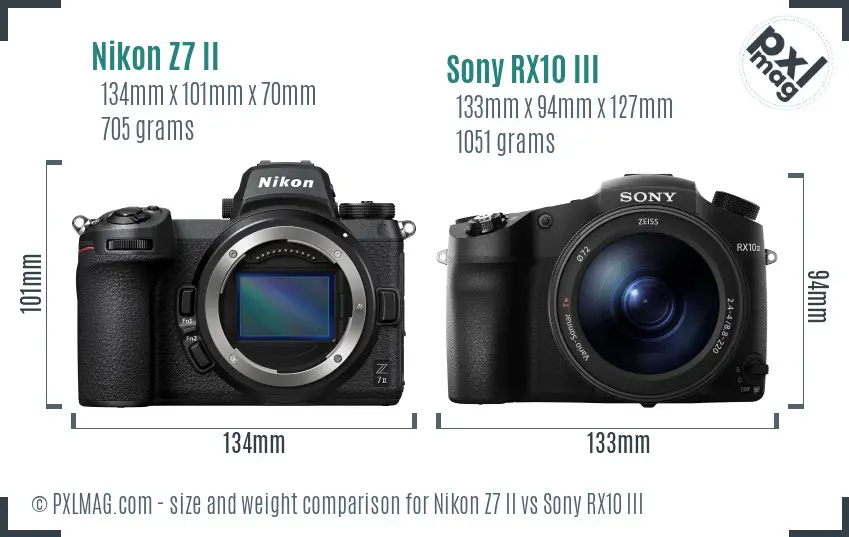 Nikon Z7 II vs Sony RX10 III size comparison