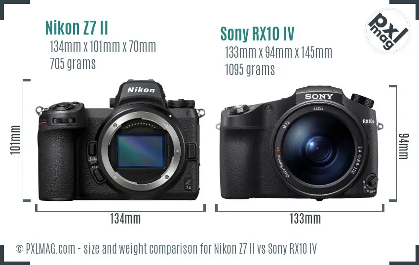 Nikon Z7 II vs Sony RX10 IV size comparison