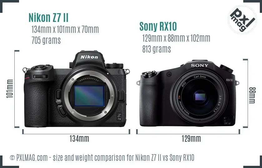 Nikon Z7 II vs Sony RX10 size comparison