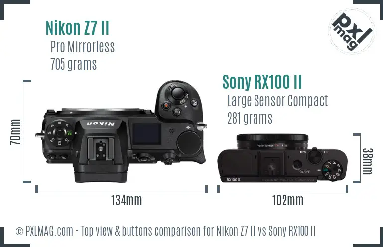 Nikon Z7 II vs Sony RX100 II top view buttons comparison