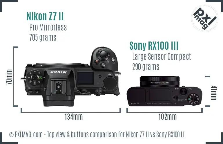 Nikon Z7 II vs Sony RX100 III top view buttons comparison