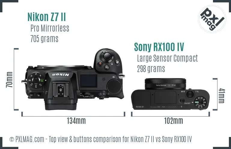 Nikon Z7 II vs Sony RX100 IV top view buttons comparison