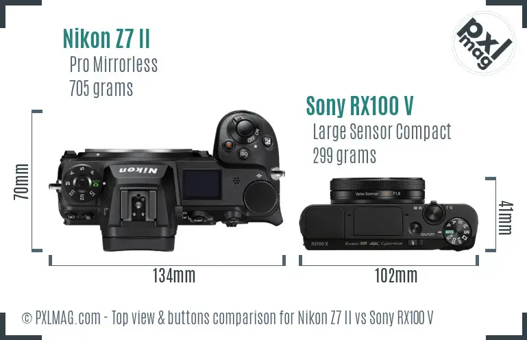 Nikon Z7 II vs Sony RX100 V top view buttons comparison