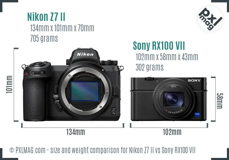 Nikon Z7 II vs Sony RX100 VII size comparison