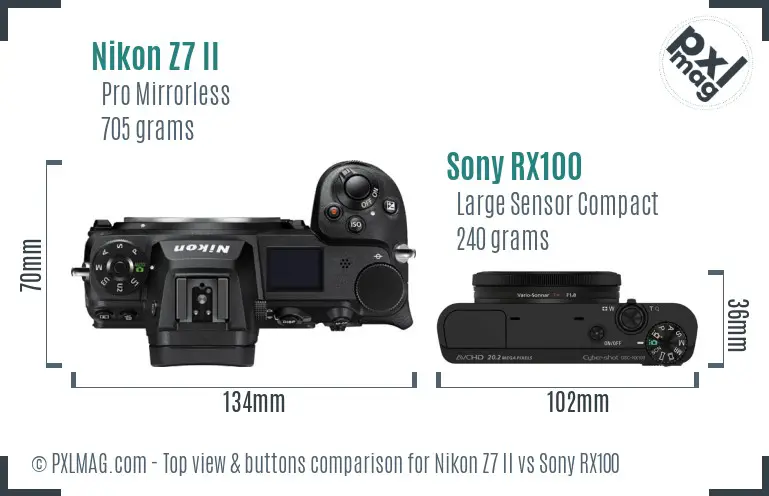 Nikon Z7 II vs Sony RX100 top view buttons comparison