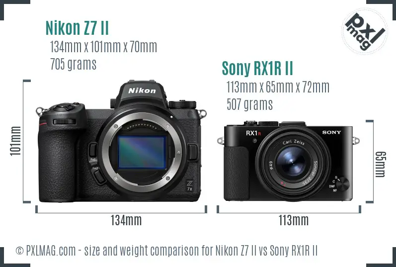 Nikon Z7 II vs Sony RX1R II size comparison