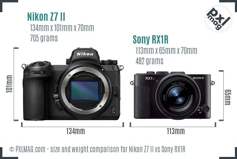 Nikon Z7 II vs Sony RX1R size comparison