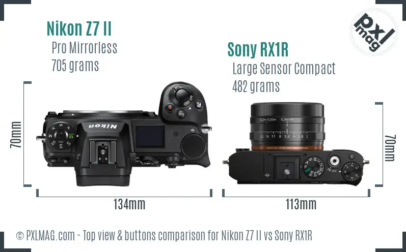 Nikon Z7 II vs Sony RX1R top view buttons comparison