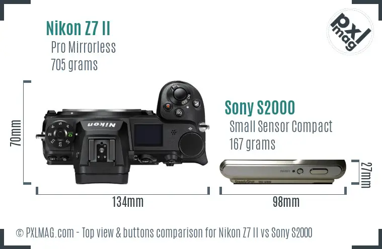 Nikon Z7 II vs Sony S2000 top view buttons comparison Nikon Z7 II vs Sony S2000 top view buttons comparison