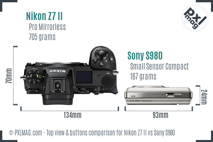 Nikon Z7 II vs Sony S980 top view buttons comparison