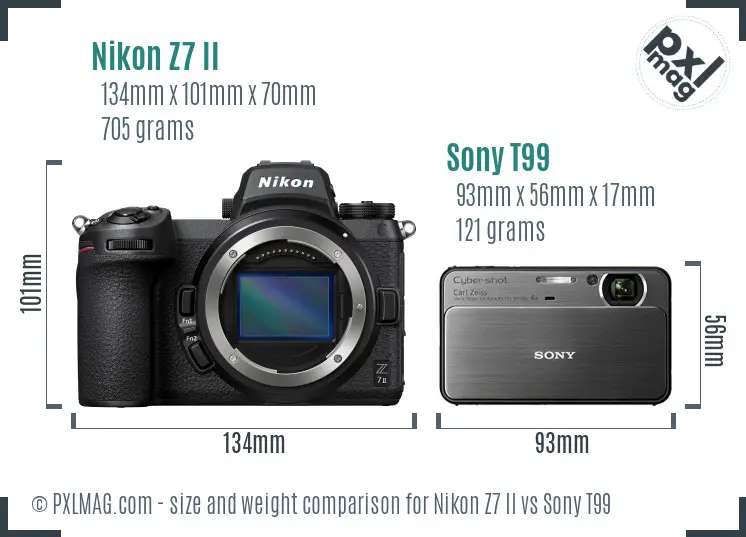 Nikon Z7 II vs Sony T99 size comparison