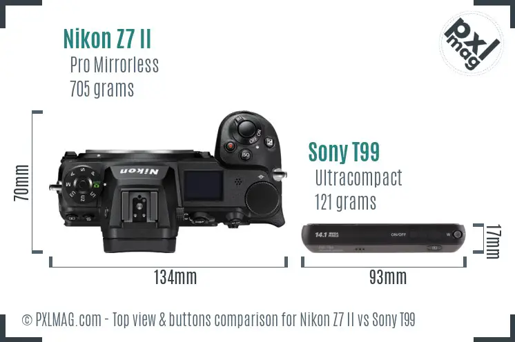 Nikon Z7 II vs Sony T99 top view buttons comparison