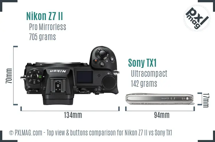 Nikon Z7 II vs Sony TX1 top view buttons comparison