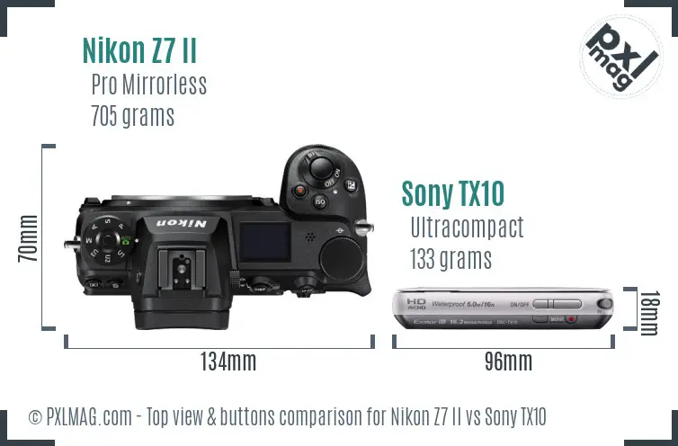 Nikon Z7 II vs Sony TX10 top view buttons comparison