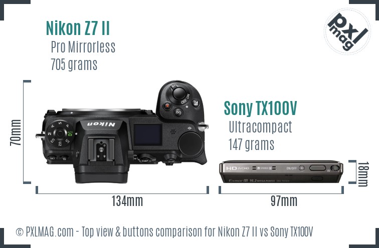 Nikon Z7 II vs Sony TX100V top view buttons comparison