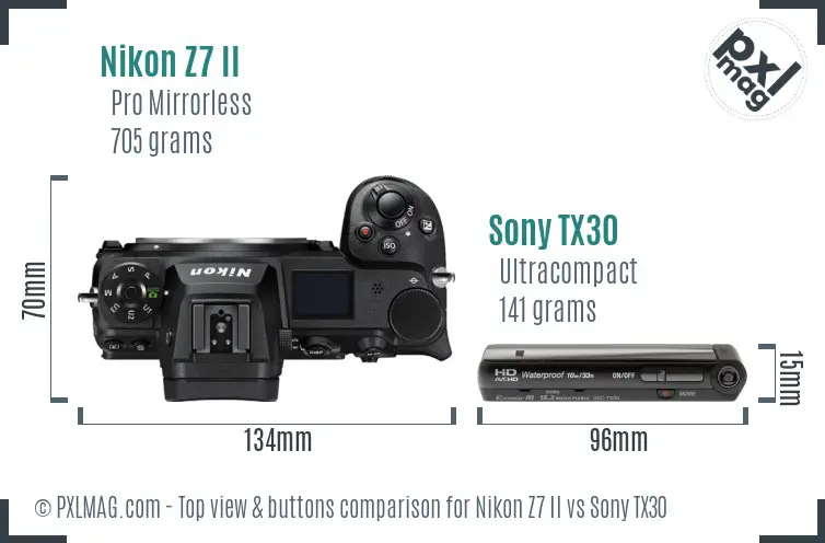 Nikon Z7 II vs Sony TX30 top view buttons comparison Nikon Z7 II vs Sony TX30 top view buttons comparison