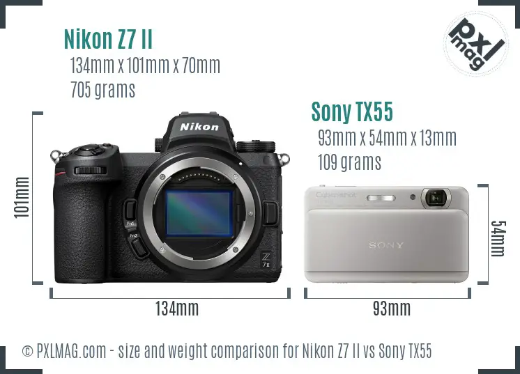 Nikon Z7 II vs Sony TX55 size comparison
