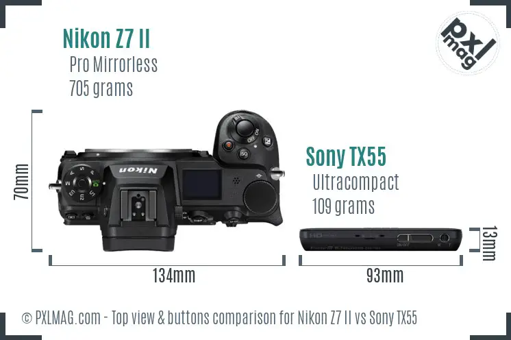Nikon Z7 II vs Sony TX55 top view buttons comparison